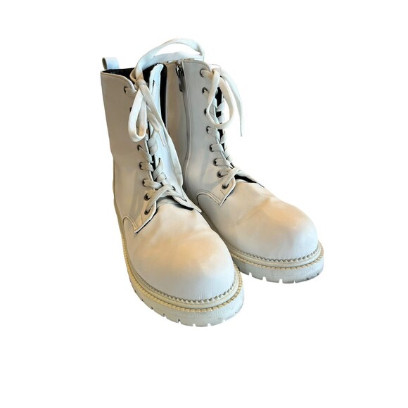 Unbranded Women's White Combat Boots Lace Up/Side Zip 9.5 EU 40 - Picture 2 of 10